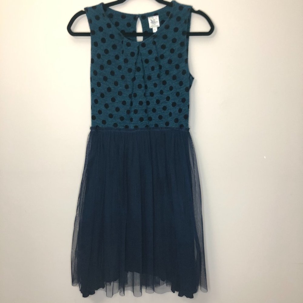 Weston Wear teal navy tutu polka dot mini dress S.